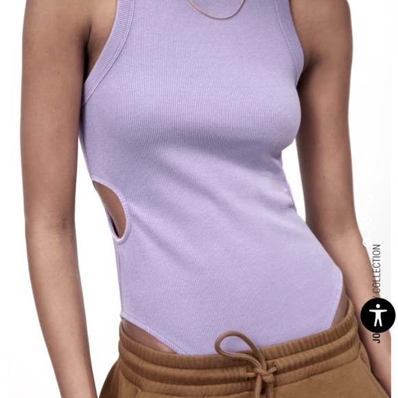 Zara Cut Out Rib Lilac Bodysuit Size S NWT - Picture 4 of 5